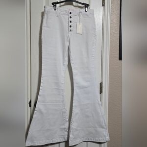 Pink Lily White Button Flare Pants